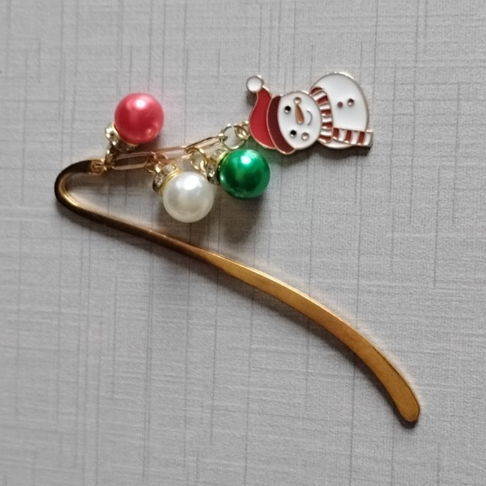 Snowman Bookmark Charm - Gold, Red, Green, White Christmas